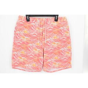 Johnnie O Walpole Swim Trunks Mens L Orange Pink Swirls Geometric Board Shorts